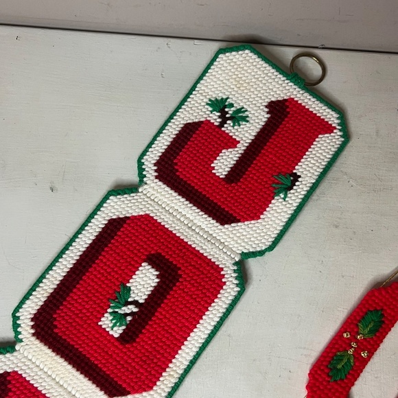 Retro 1970's Christmas NOEL & JOY Handmade Needlepoint Wall Decor - Picture 2 of 6